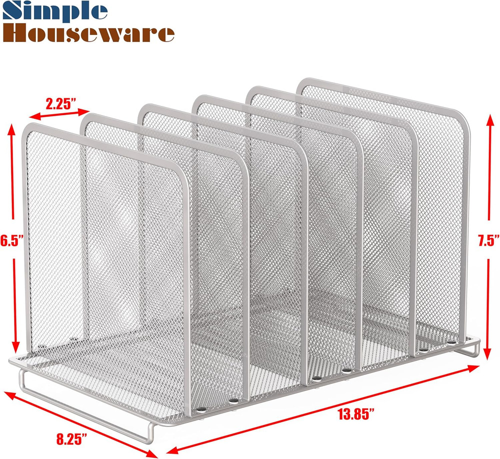 Expandable 5 Section Upright File Sorter Organizer, Silver