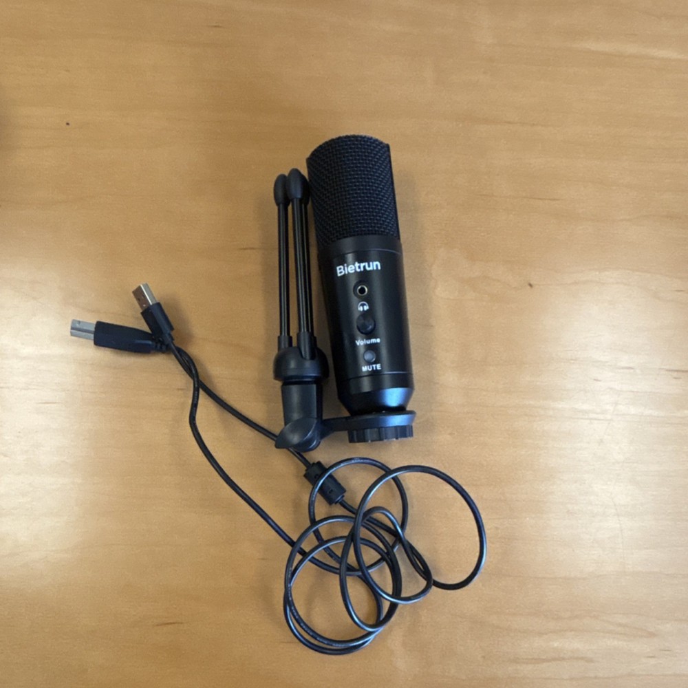 Bietrun USB Freestanding Microphone Black with Mute Button & Volume Control