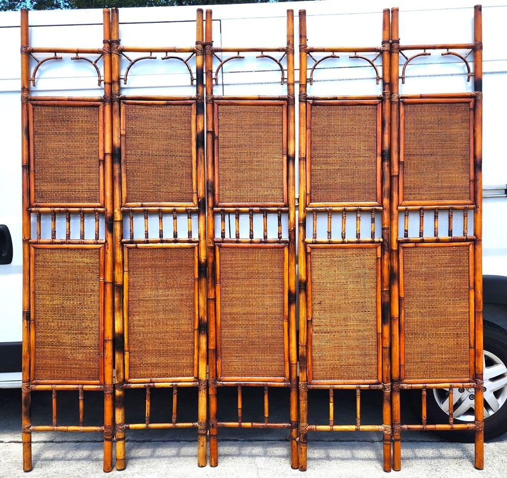 Vintage Bamboo Screen Room Divider Headboard 1960s