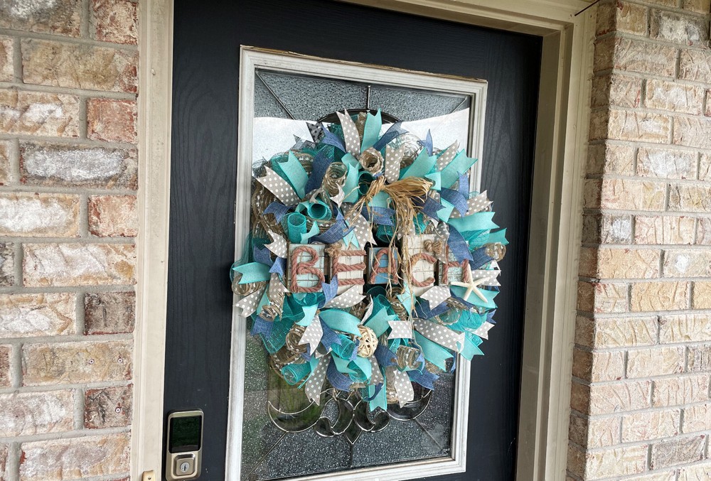 Pretty Raffia Rustic Beach Starfish Summer Deco Mesh Wreath Decor Decoration