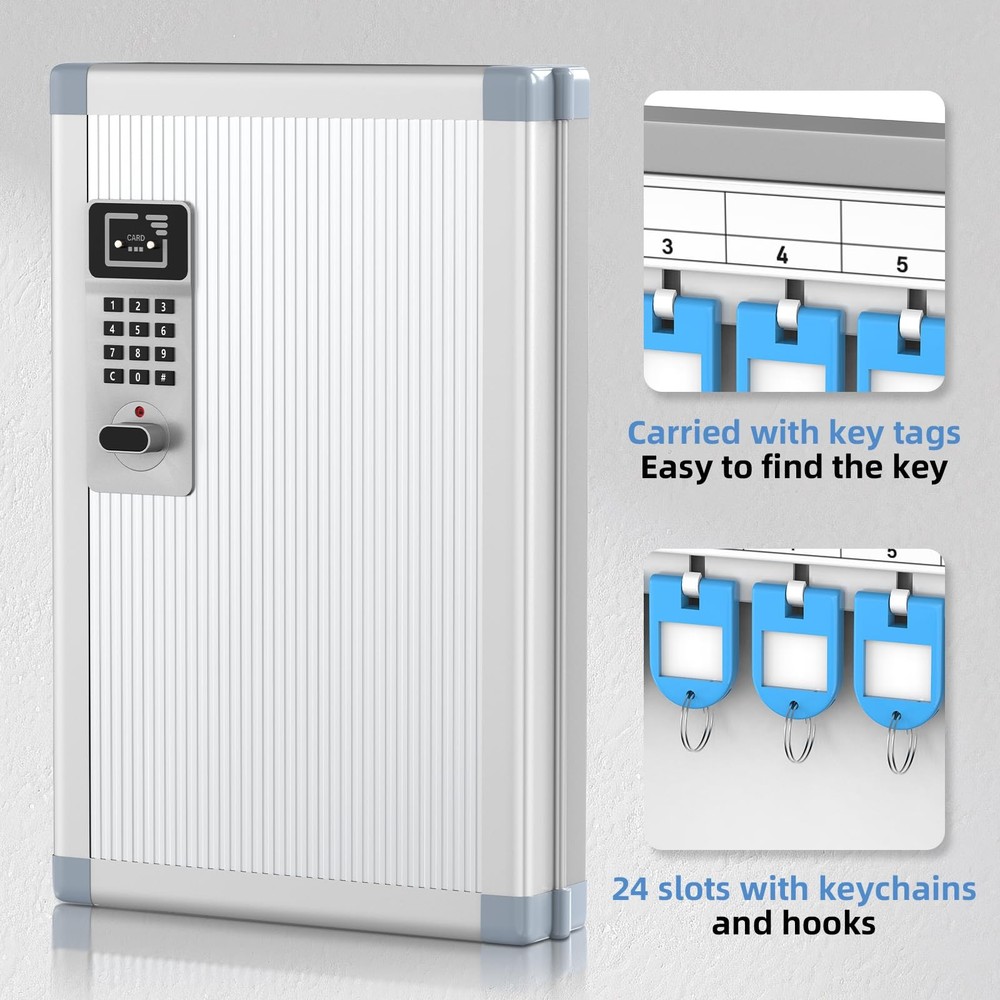 24 Slots Key Box Wall Mount with Code and Key, Key Lock Box with Combination,...