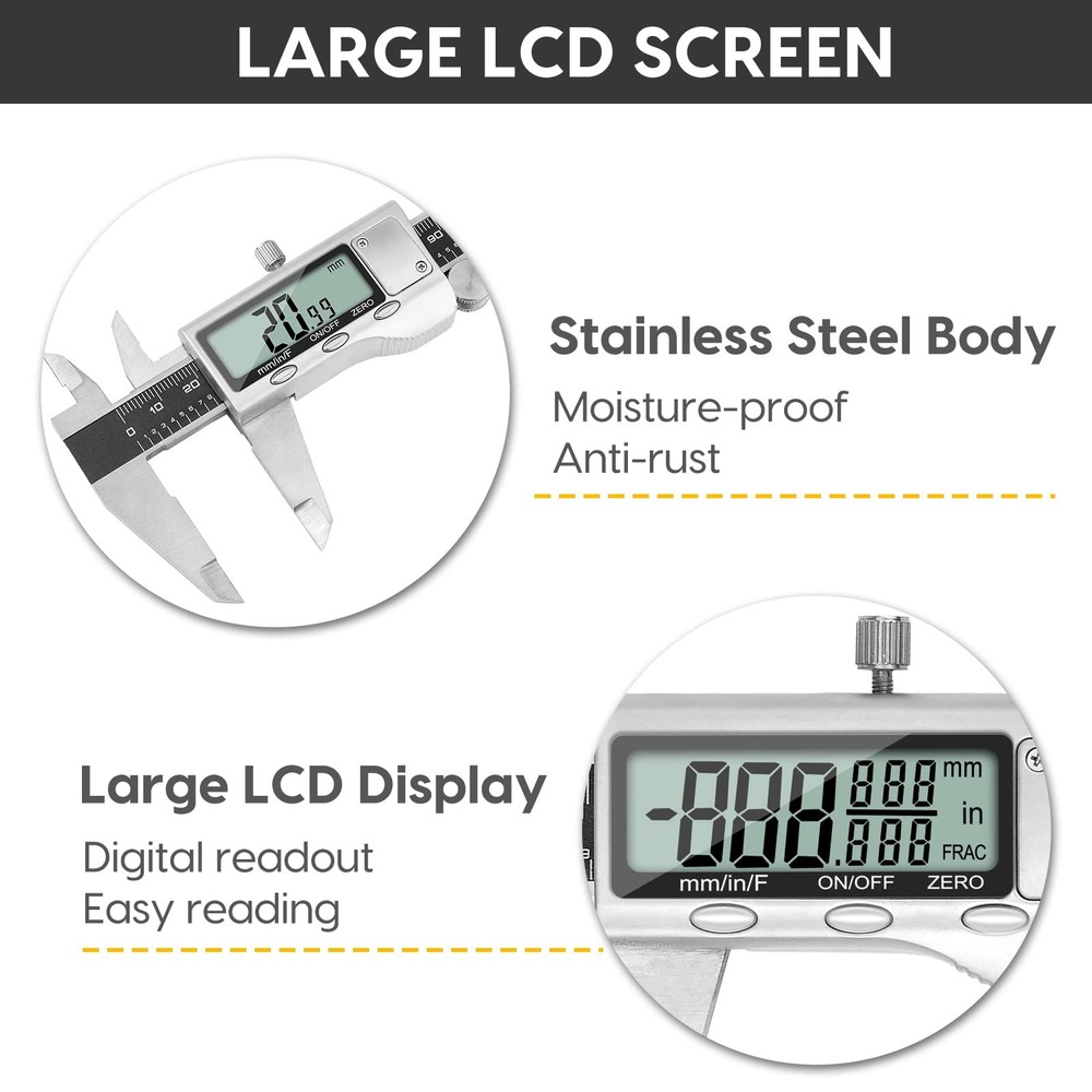 Digital Caliper Measuring Tool 6 Inch Caliper Tool with Large LCD Screen Easy...