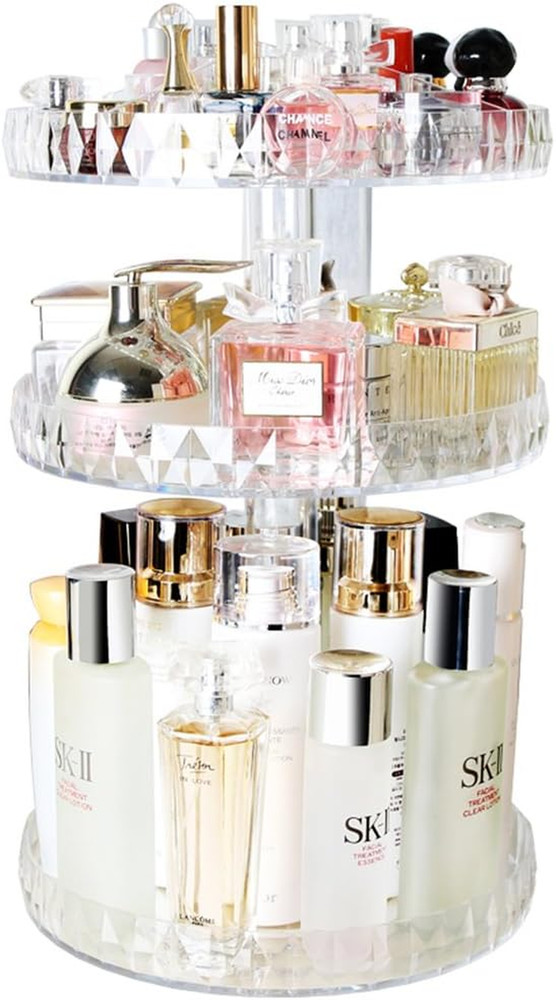Diamond Pattern Three Layers Perfume Organizer, 360 Rotating Diamond Cosmetic St