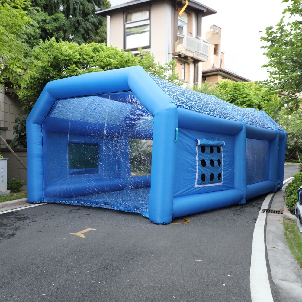 𝟐𝟖𝐱𝟏𝟓𝐱𝟏𝟎𝐅𝐭 Portable Blue Inflatable Paint Booth for Vehicle