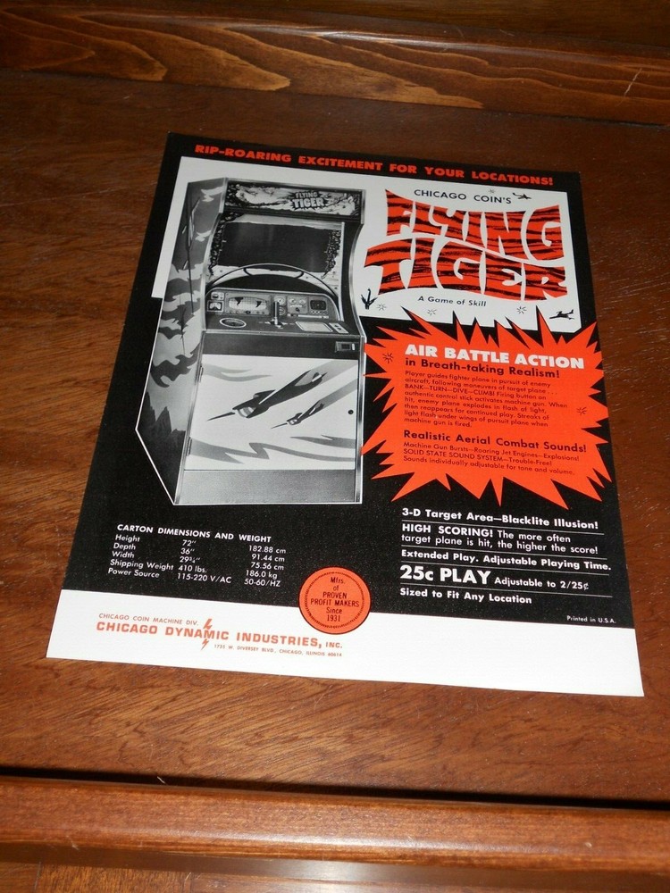 FLYING TIGER Chicago Coin Electronic Arcade Flyer/Brochure/Advertisement
