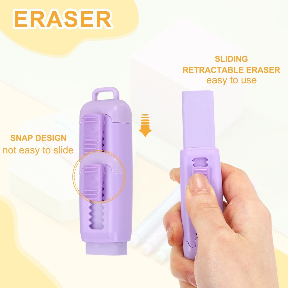 4Pack Erasers, Sliding Retractable Eraser Push Pull Cute Pencil Erasers, Yellow