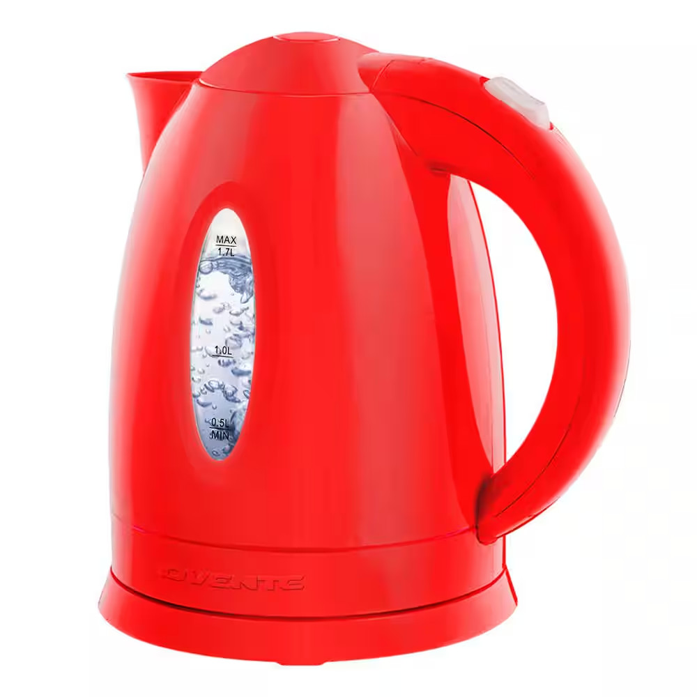 OVENTE KP72R 7-Cup Electric Kettle – Red, BPA-Free, Auto Shut-Off, 1100W