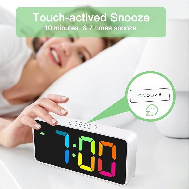 Rainbow Digital Alarm Clock Adjustable Brightness USB Charging Snooze Function
