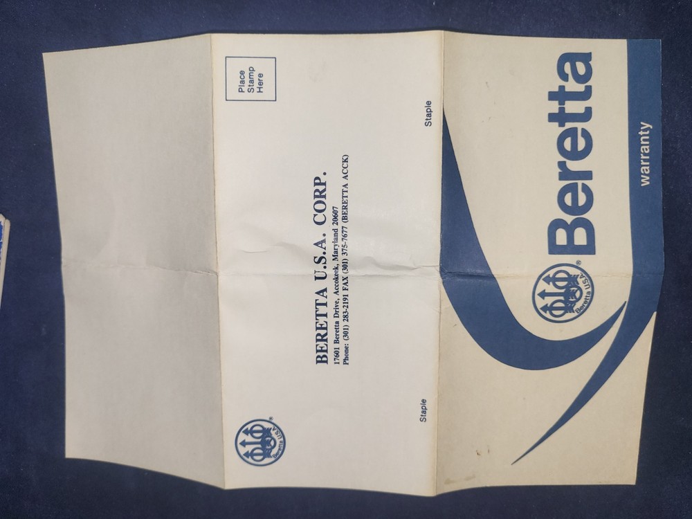 Beretta Model 21 Box And Paperwork.