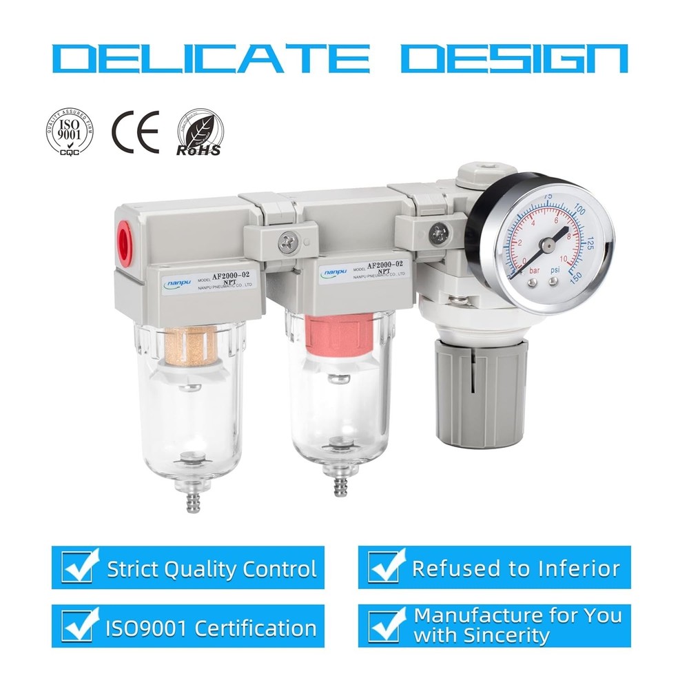 Coalescing Filter Regulator Set - 1/4" NPT, Semi-Auto Drain