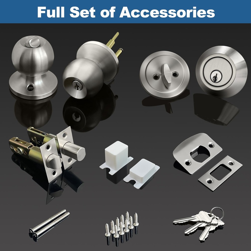 2 Pack Keyed Same Exterior Door Knobs and Single Cylinder Deadbolts Combo Set