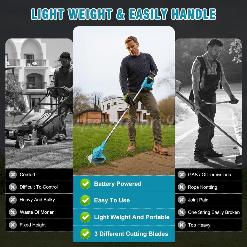 24V Electric Cordless Grass String Trimmer Lawn Edger WeedWacker Cutter 2Battery