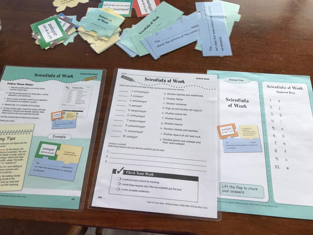 Scientist at Work! Grades 4-5 Language Arts file folder game teacher