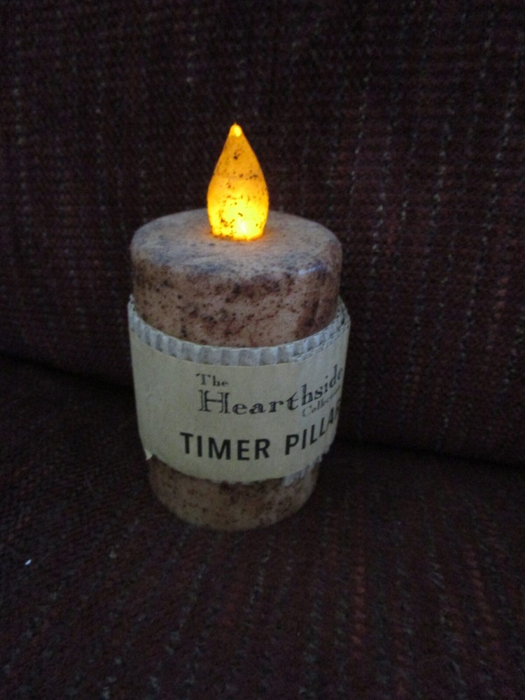 Burnt Ivory Flame Timer Pillar candle  2"x 3" Rustic Primitive Battery Operated