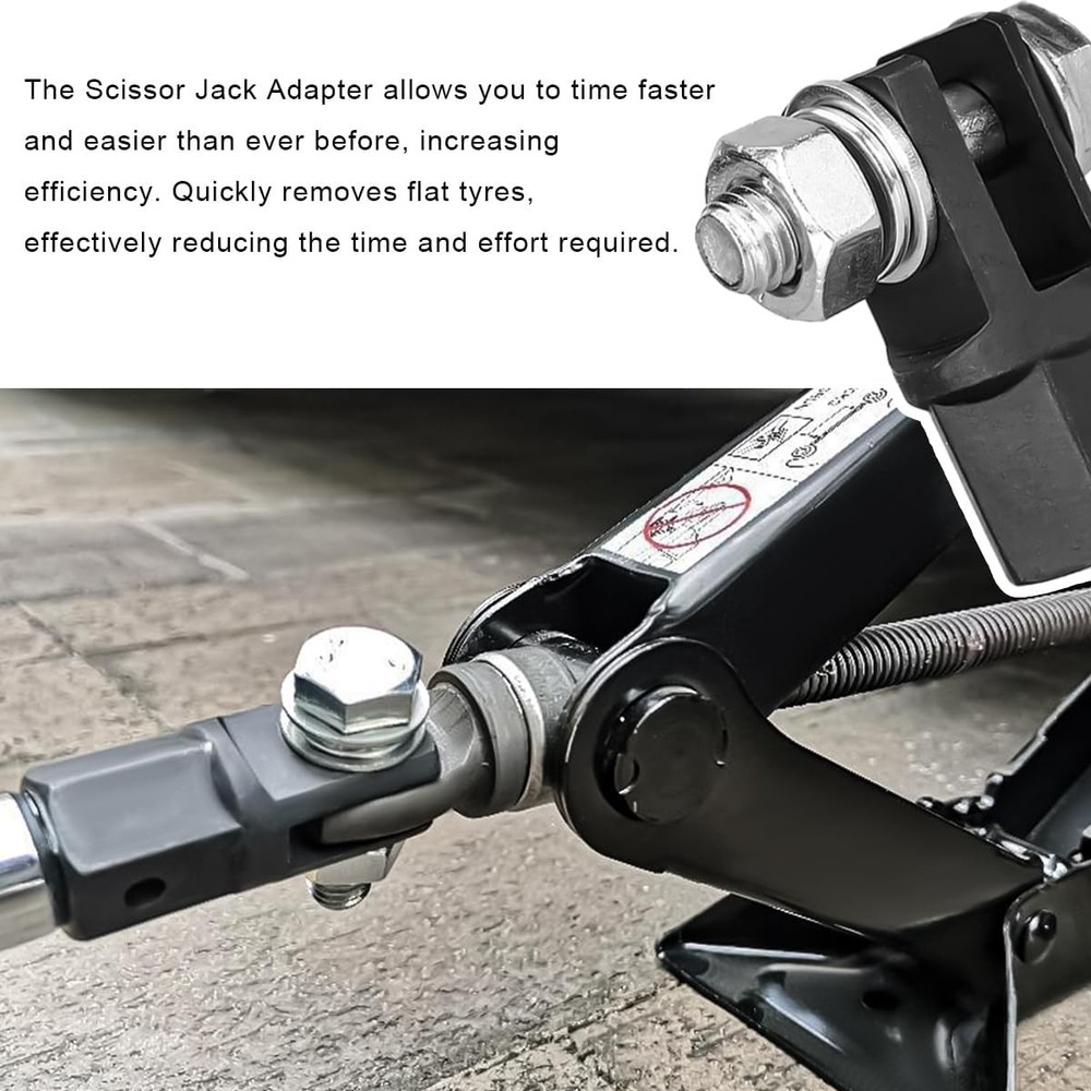 Scissor Jack Adapter, Effortless Adapter Drill Black+Silver
