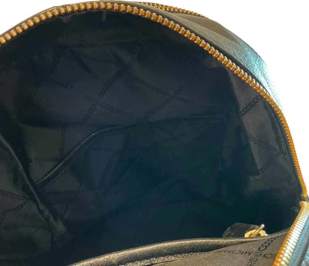 Michael Kors Bag Rhea Medium Pebbled Leather Backpack Black w/Gold Hardware