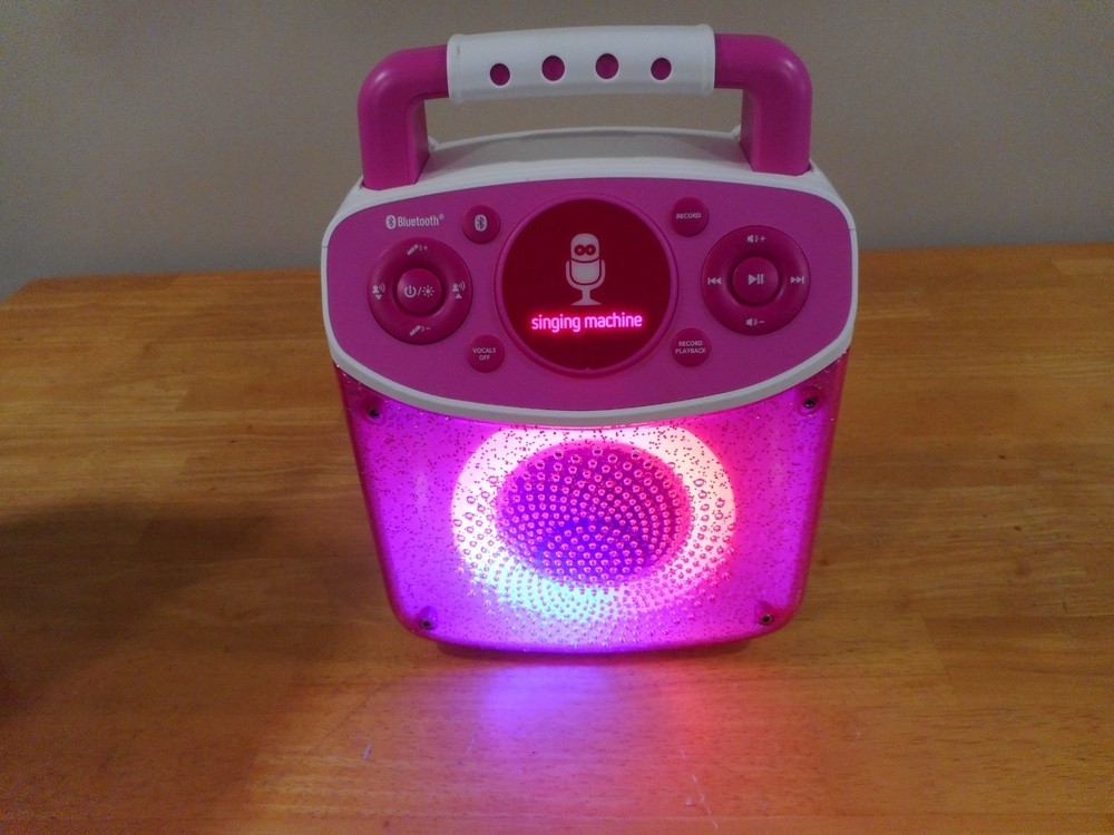 Singing Machine Sparkle Bluetooth LED Lights Karaoke System. missing mic's Pink