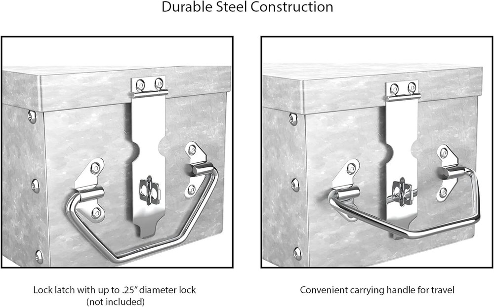 Lock Box with Folding Handle - Durable Metal Storage Chest with Stackable Des...
