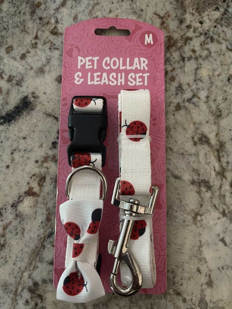 Pet Ladybug Collar & Leash Set New