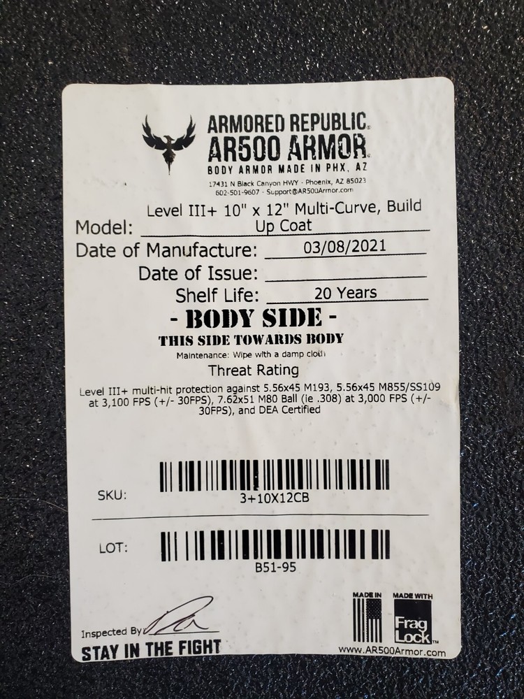 Ar500 Armor Level 3+ 10x12 Multi Curve Build up