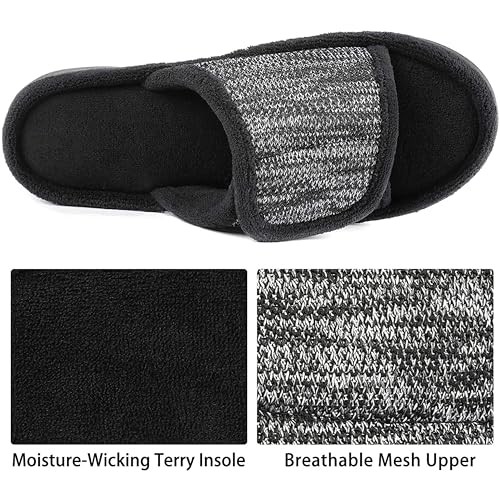 Men's Adjustable Wrap Memory Foam Slide Slipper 11-12 Heathered Black