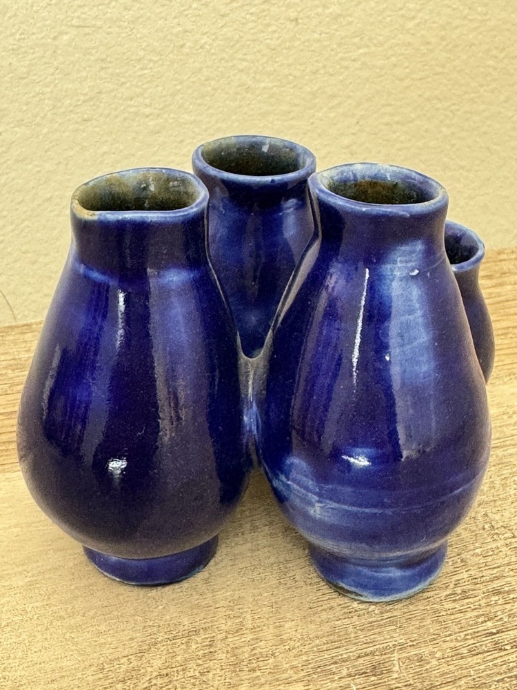 Studio Pottery Cluster Vases Cobalt Blue