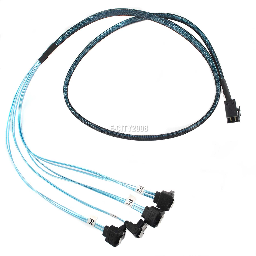 Angled 4 SATA Target Hard Disk 6Gbps to Internal Mini SAS SFF-8643 Host Cable 1M