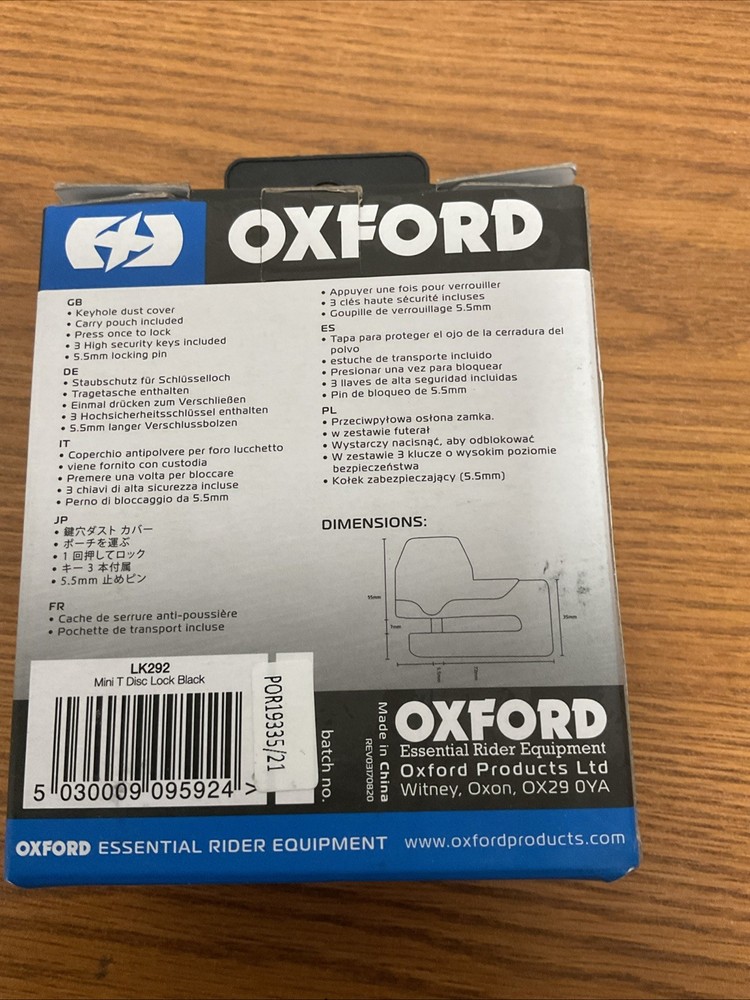 Oxford Mini T Disc Lock LK292