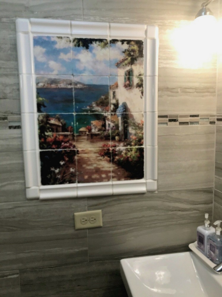 18 x 24 Mural Tumbled Marble Sea Backsplash Tile #65