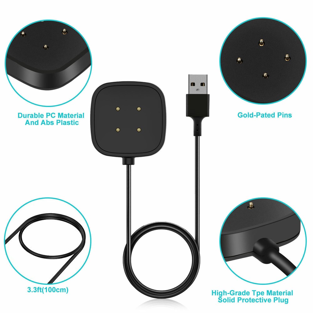 2Pack Wireless Charger For Fitbit Sense 2 Versa 4 3 Watch USB Fast Charging Dock