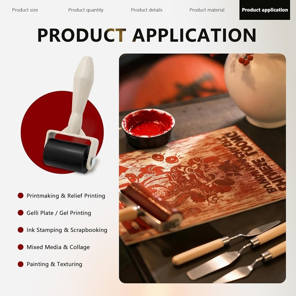 6 Pack Rubber Brayer Roller Kit,3 Sizes Rubber Rollers with 3 Scrapers for4502