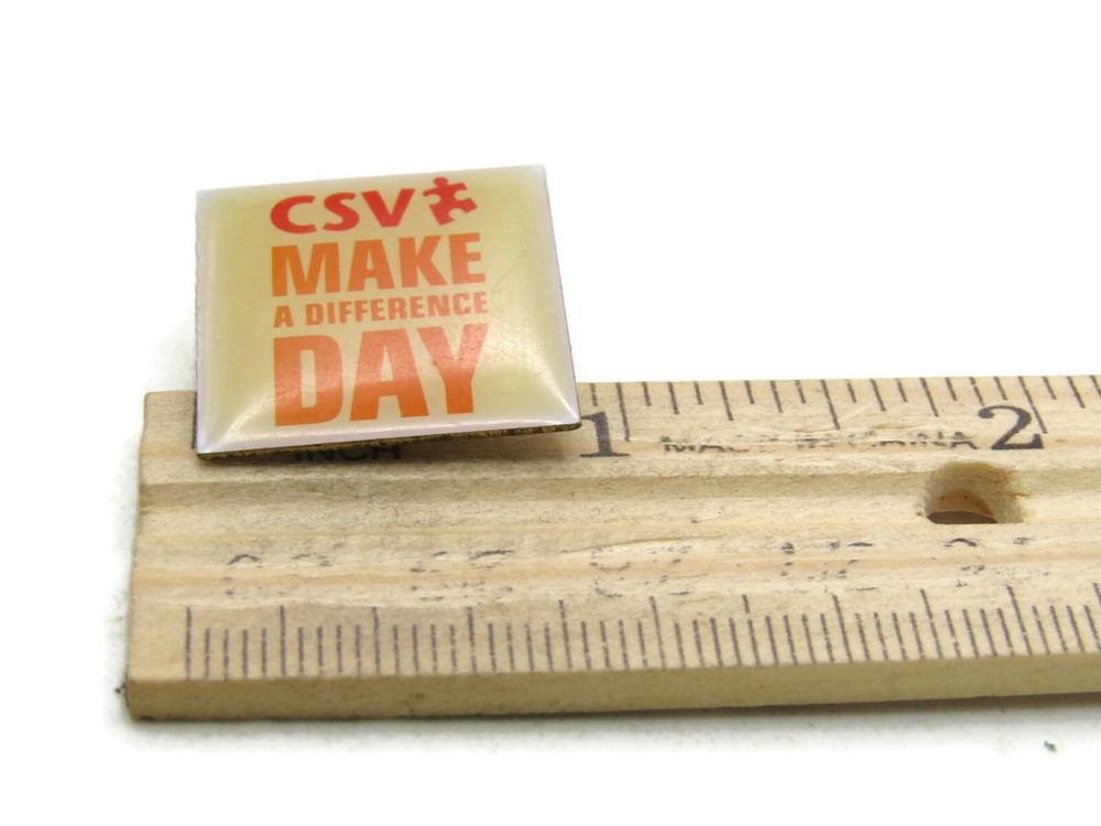 Vintage CSV Make A Difference Day Pinback Button Badge Volunteer Puzzle Logo