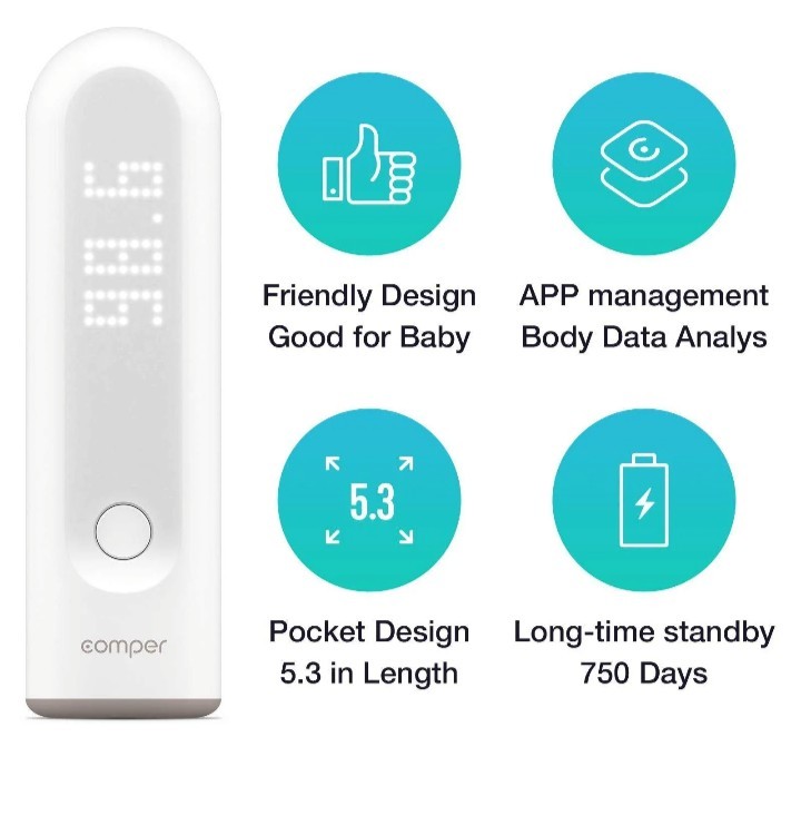 Comper Non Contact Thermometer, with Smart App, Bluetooth Connection, Good Cond.