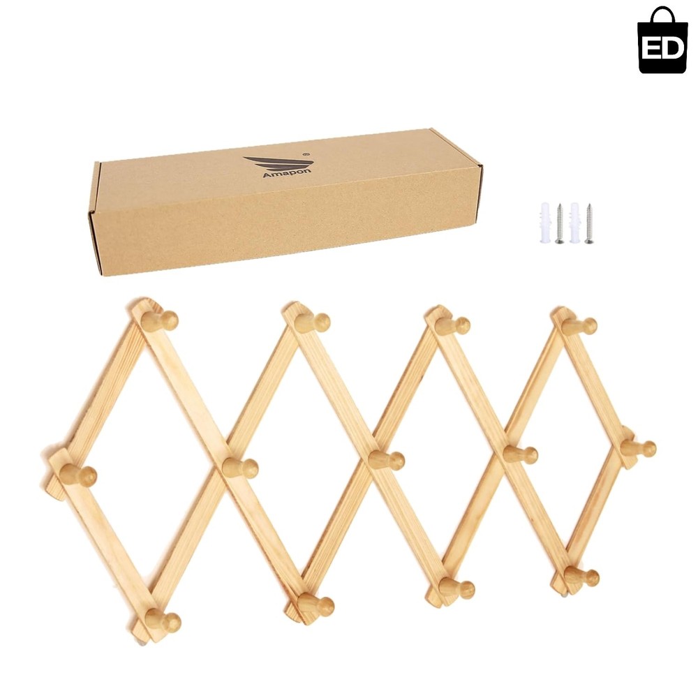 Versatile Wall-Mounted Wooden Coat Rack with 13 Adjustable Hooks - Classic Touch