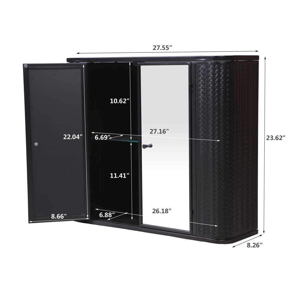 Wall Mounted Bathroom Cabinet W Mirror 2 Mirrored Doors Open Compartment