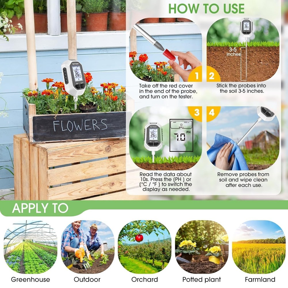 Digital Soil Meter - pH, Moisture & Light Intensity for Gardening Success