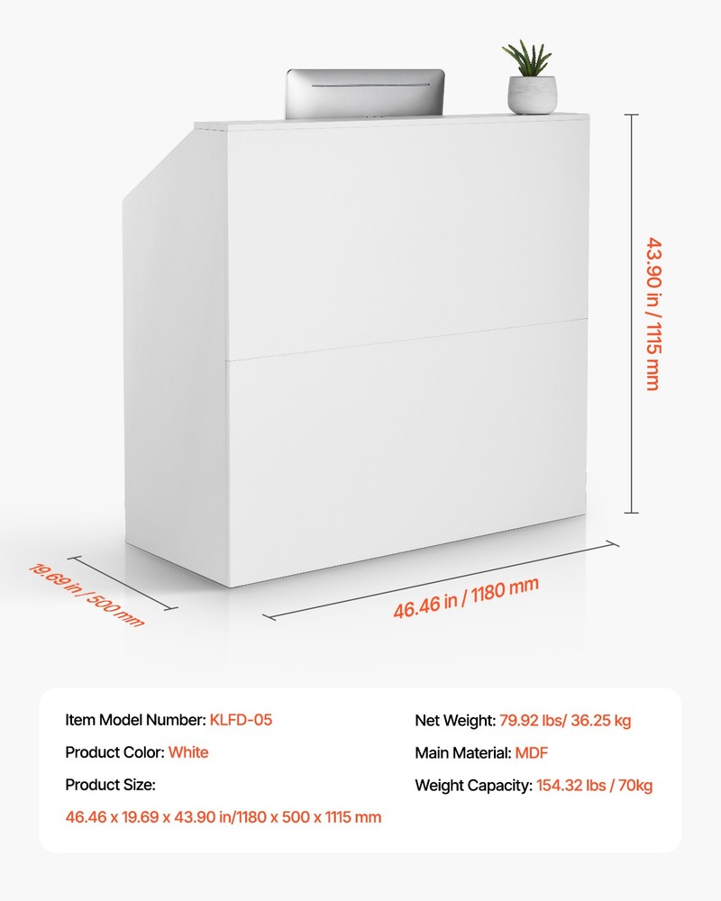 Uimoso Reception Desk Rectangular Front Counter Table 46.46in White Office Table