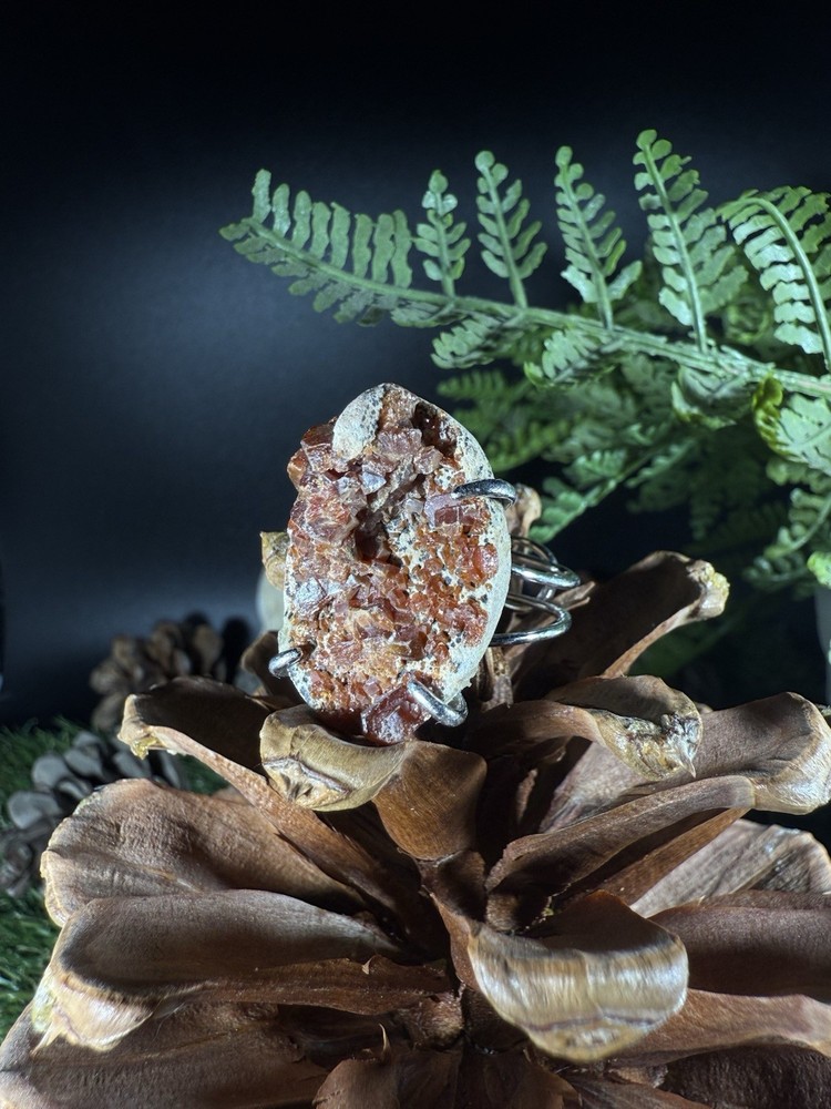 Vanadinite Ring Jewelry, Unique handmade crystal ring，S925 Adjustable Ring
