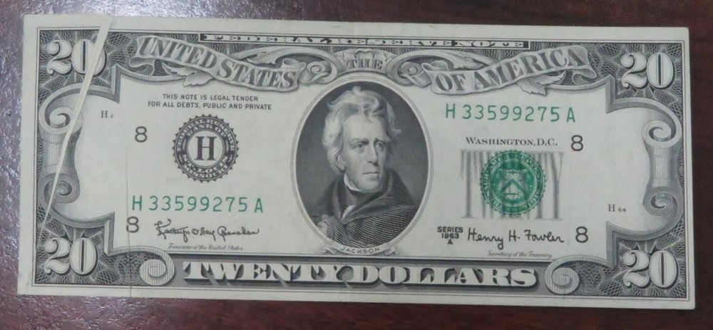 1963 $20 Federal Reserve Note * Fold Error * Neat Error Note * 9275