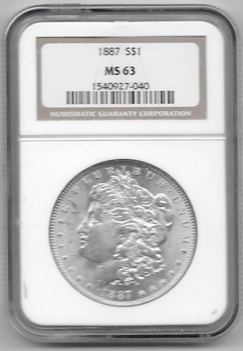 1887 Morgan Silver Dollar, NGC MS 63