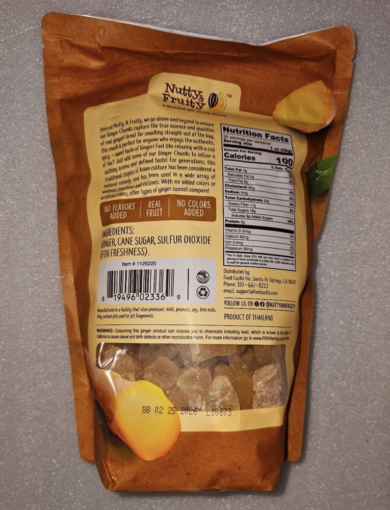 Nutty & Fruity Ginger Chunks Dried Non Crystallized 32oz (907g)