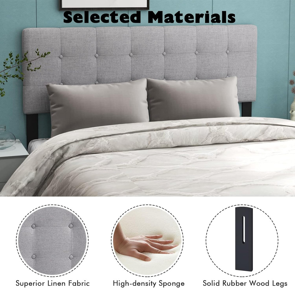 Linen Upholstered Headboard, Adjustable Width Button Tufted Headboard Only with