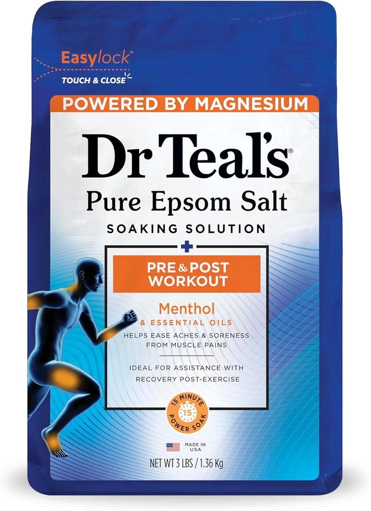 Dr Teal's Epsom Salt Magnesium Soak, Pre & Post Workout with Menthol & Essential