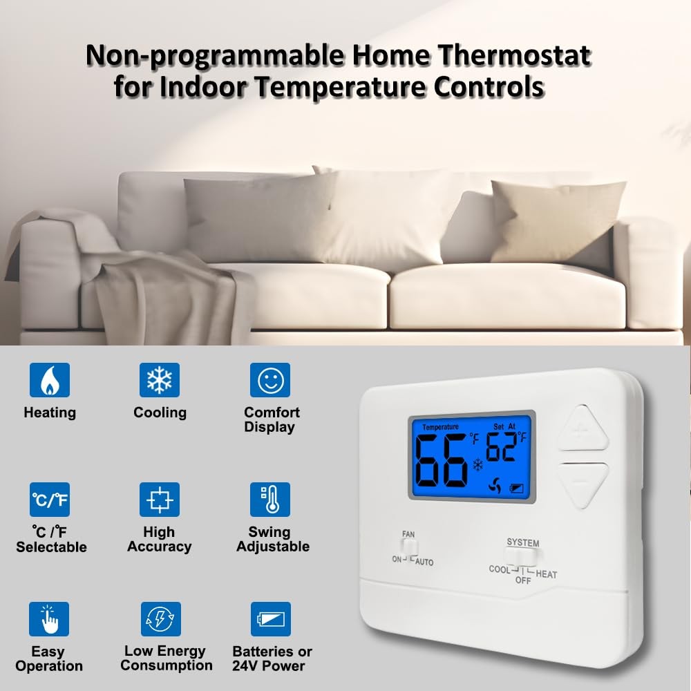 NonProgrammable Thermostat for Home, Digital Energy-Saving Thermostat,Single-...