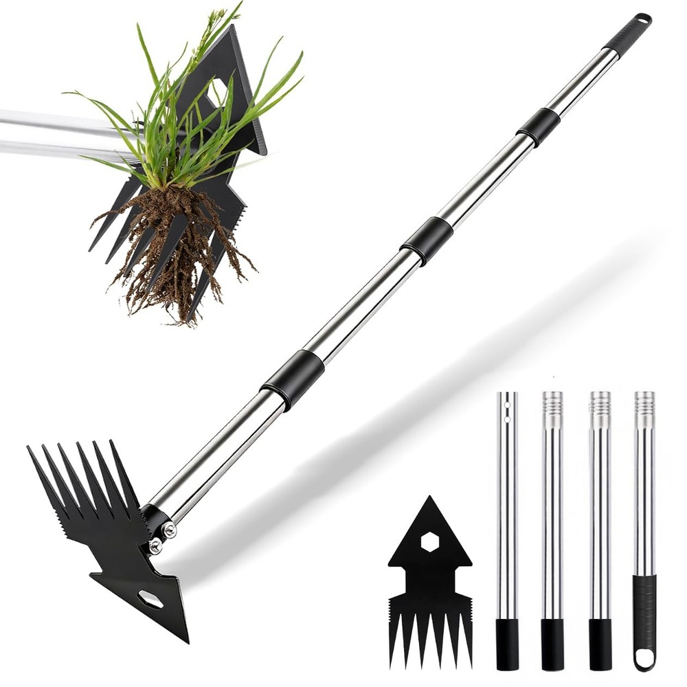2-in-1 Weed Puller Tool,Dual-Head Weed Rake & Garden Hoe with Long Handle,Hea...