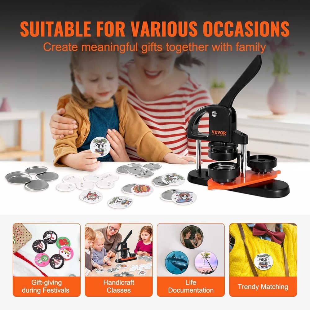 Button Maker Machine, 2.25 inch/58mm Pin Maker with 100pcs Button Parts, Butt...