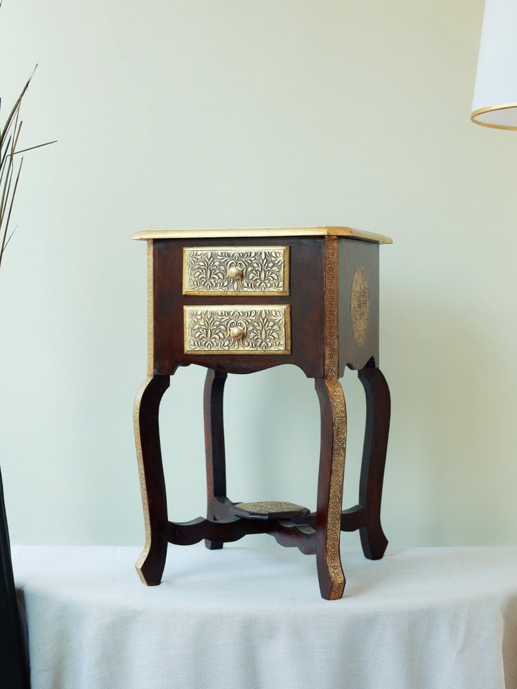 Regal Brass Carved 2 Drawer Side Table