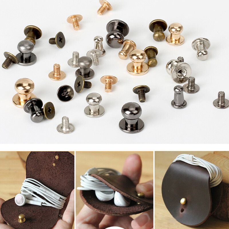 10 Set 6/7/8/9/10mm Solid Brass sam brown browne Button Screw Studs Round Rivets