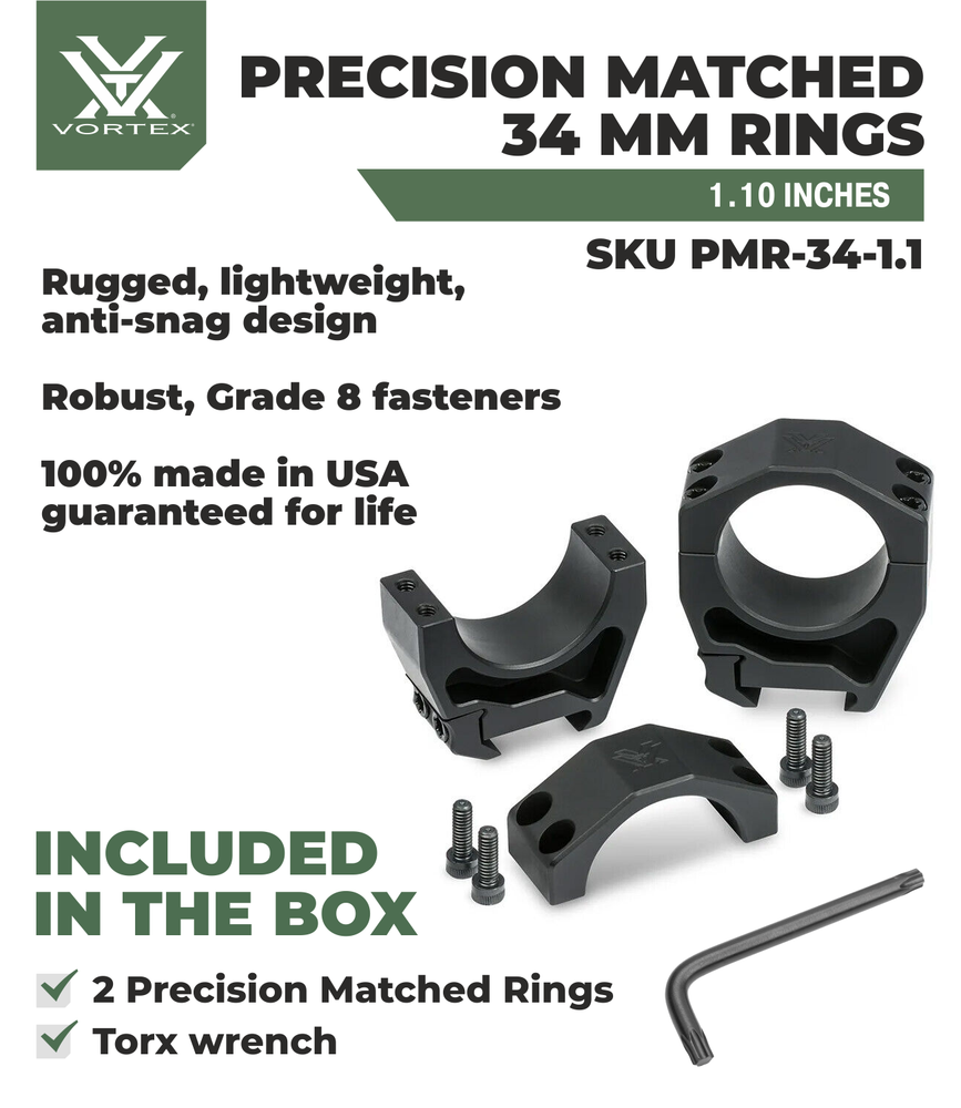 Vortex Optics Precision Matched Rings 34mm 1.1 in with Free Hat Bundle