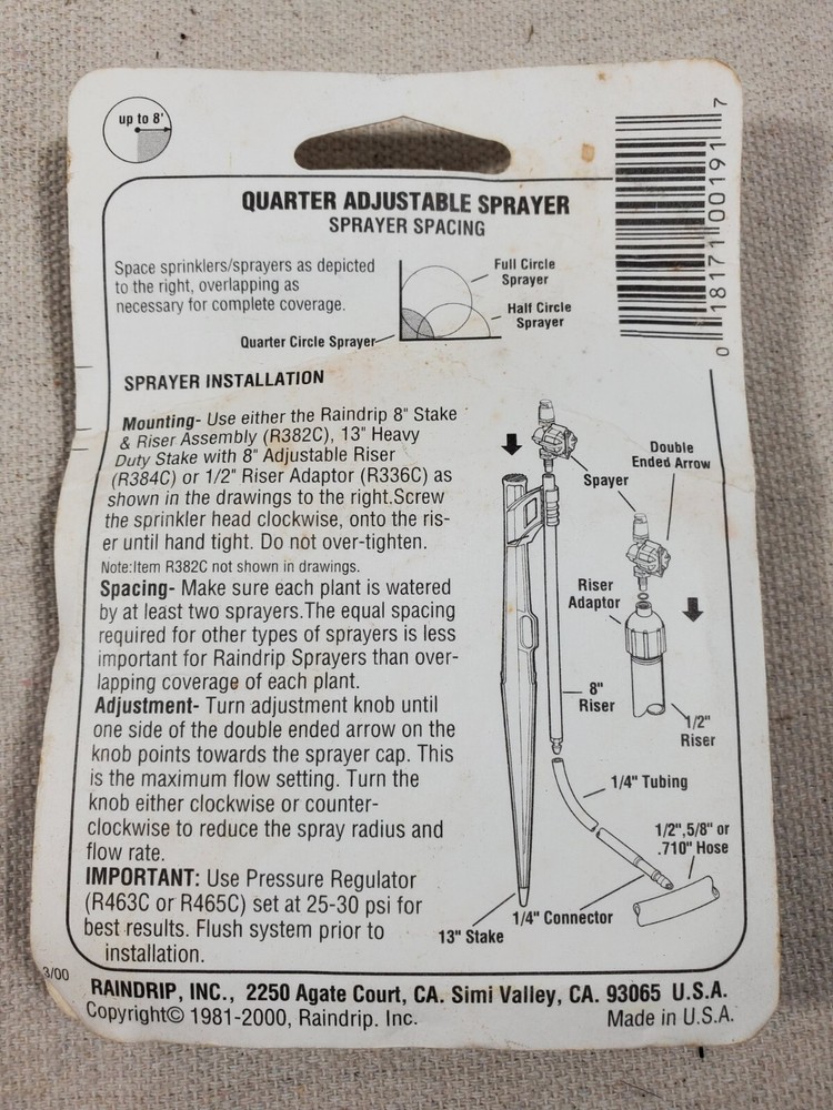Raindrip Quarter Circle Adjustable Sprayer - Qty 5, Up To 8’ Spray
